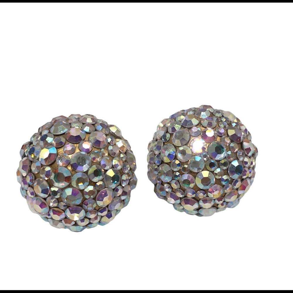 Large Aurora Bora Dome Cluster Clip On Earrings